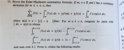 Solved Prove The Euler Maclaurin Summation Formula Irm Chegg