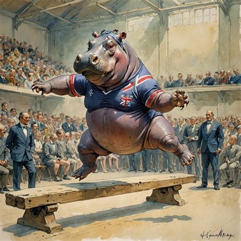 Hippo Competing In Gymnastic Balance Beam Ai Generated Artwork