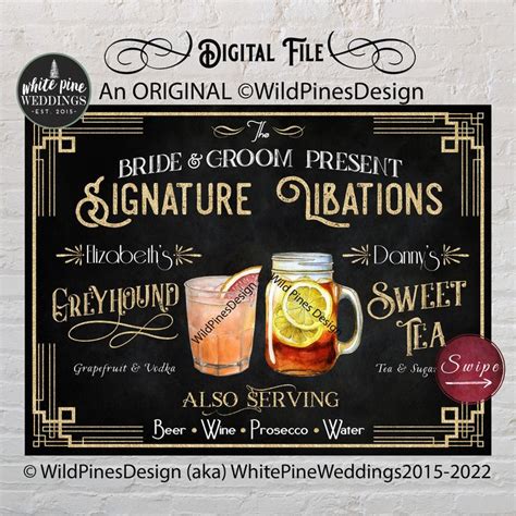 Wedding Signature Drinks Printable Sign Art Deco Wedding Prohibition