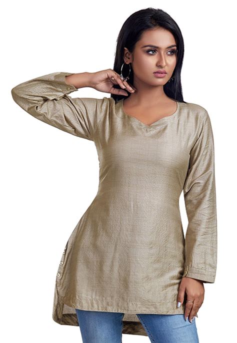 Buy Solid Color Art Silk Tunic In Light Fawn Online Tpg59 Utsav Fashion