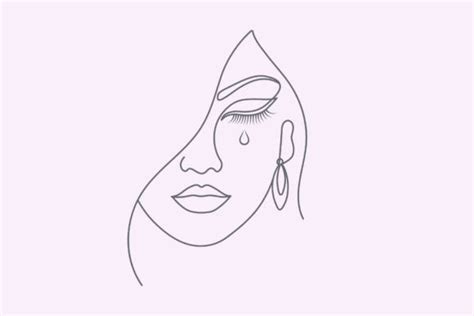 Sad Woman Crying Elegant Linear Drawing Graphic By Subujayd · Creative