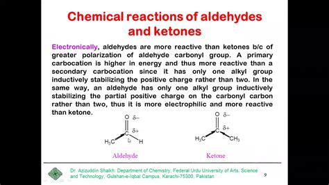 Dr Azizuddin Shaikh S Lecture On Chemical Reactions Of Aldehyde And