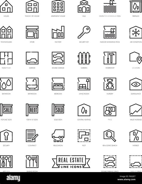 Collection Of 40 Real Estate Themed Square Line Icons Stock Vector