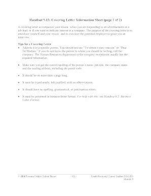 Fillable Online Handout 913 Covering Letter Information Sheet Page 1 Of