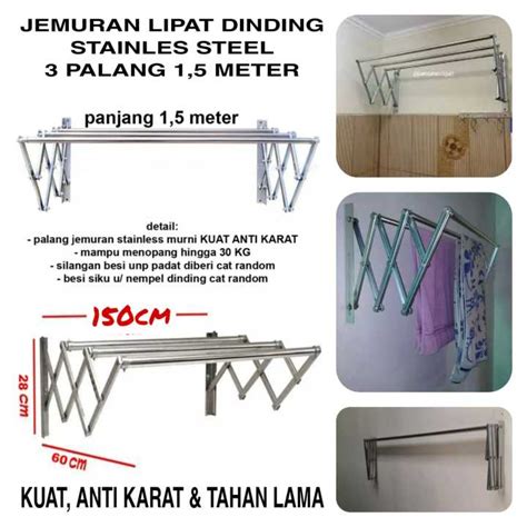 Cod Jemuran Lipat Dinding Palang Stainless Steel Panjang Meter