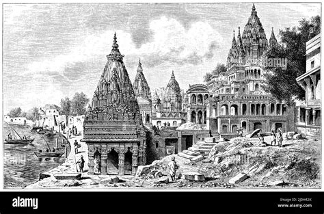 Ancient Indian temples in Benares at the Ganges river, , (, 1906), Altindische Tempel in Benares ...