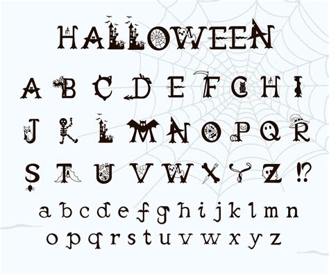 Hand drawn Halloween alphabet. Decorative scary style font with halloween elements. Spooky ...