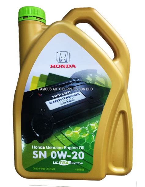 Honda 0w20 Fully Synthetic Engine Oil 4L Ultra Green Original Lazada