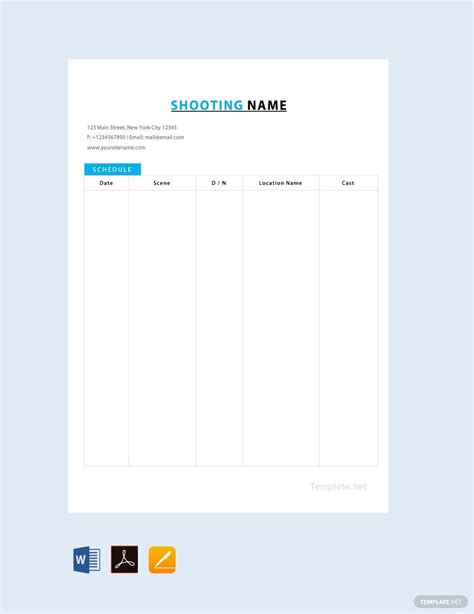 Shooting Schedule Template Word