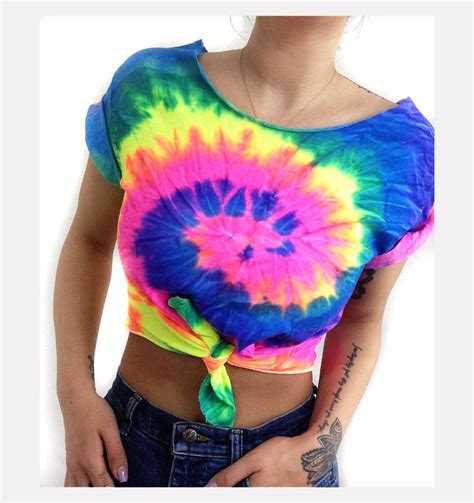 Rainbow Tie Dye Shirt Womens Crop Top Psychedelic Hippie Etsy