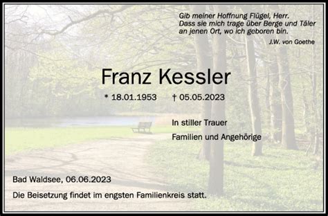 Traueranzeigen Von Franz Kessler Schwaebische De Trauerportal