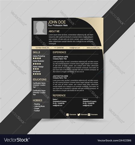 Print elegant dark grey resume template Royalty Free Vector