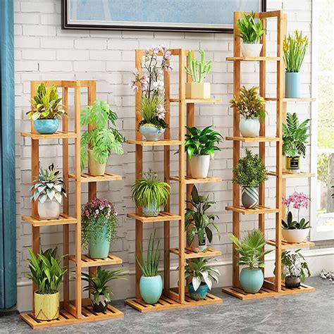 5 6 Tiers Vertically Bamboo Plant Stand Staged Flower Shelf Rack