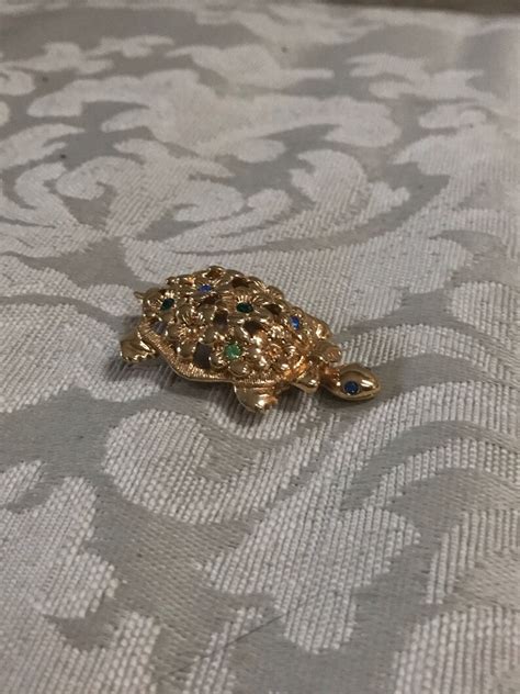 Vintage Turtle Brooch Turtle Brooch Gem Stone Brooch Turtle Etsy