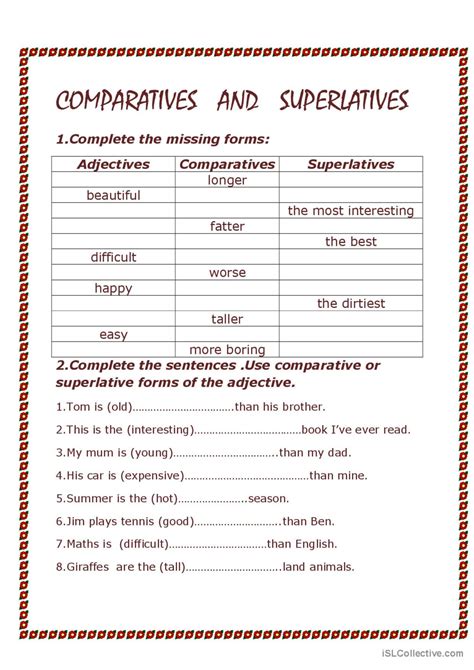 Comparatives And Superlatives English ESL Worksheets Pdf Doc