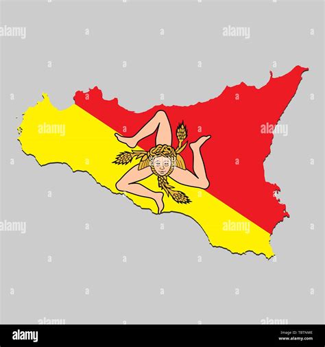 Map Of Sicily Is A State Italy With Flag Vector Illustration Stock