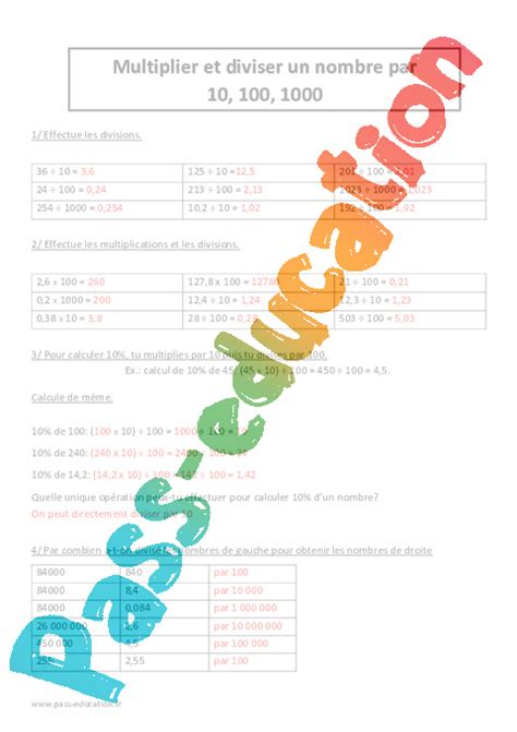 Multiplier Diviser Un Nombre Par Cm Exercices
