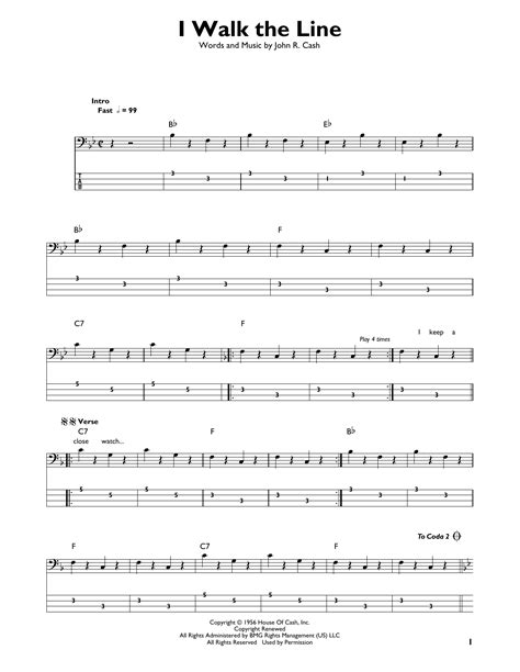 I Walk The Line By Johnny Cash Sheet Music For Easy Bass Tab At Sheet