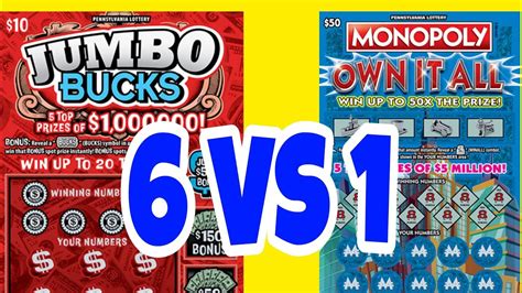 PA LOTTERY MONOPOLY JUMBO BUCKS SCRATCH OFF TICKETS Scratchers