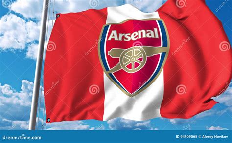 Bandera Que Agita Con El Logotipo Del Equipo De F Tbol Del Arsenal