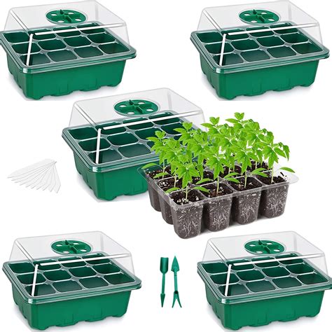 5 Pack Seed Starter Tray Kit 60 Cells Humidity Adjustable Plant