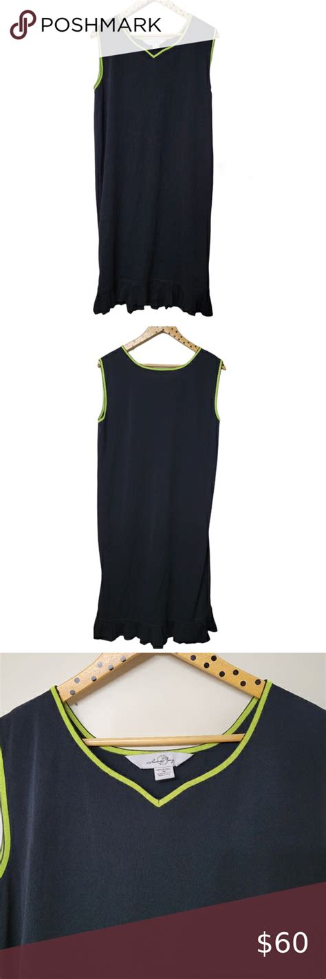 Ming Wang Black Lime Green Trimmed Ruffle Hem Knit Dress Knit Dress