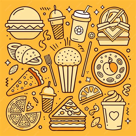 Premium Vector | A collection of colorful line art food icons set on a ...