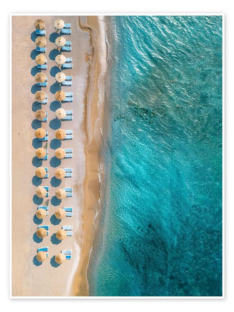 Aerial View Of Beach With Umbrellas On Crete Greece Print By Christian