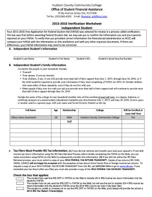 Fillable Online Hccc Verification Worksheet Independent Hudson