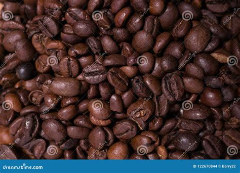 Roasted Coffee Beans Close Up Detail Macro View Stock Photo Image