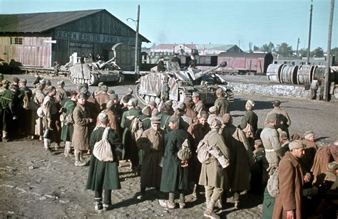 World War II in Color: Soviet POWs Guarded by German StuGs