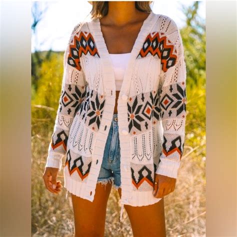 Sweaters Nwt Western White Azteclightweight Sweatercardigan Poshmark