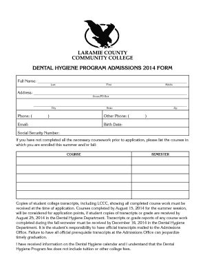 Fillable Online Lccc Wy Dental Hygiene Program Admissions Form Fax