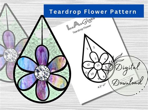 Stained Glass Teardrop Flower Digital Pattern Window Decor Flower