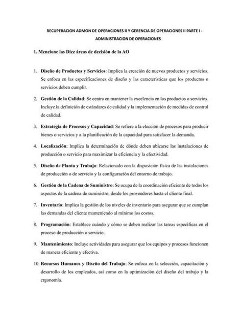 Recuperacion Admon De Operaciones Ii Y Gerencia De Operaciones Ii Parte I Udocz