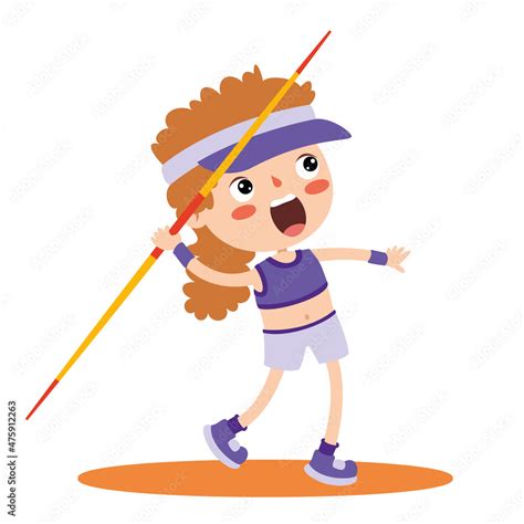 Cartoon Illustration Of A Kid Throwing Javelin Stock Vector | Adobe Stock