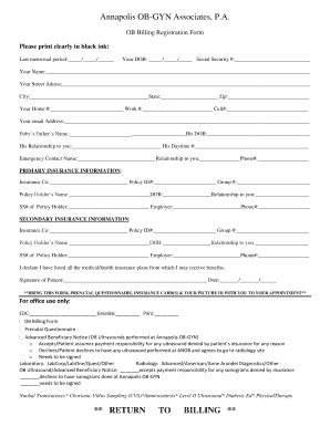 Fillable Online OB Billing Registration Form Annapolis OB GYN Fax