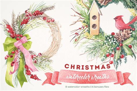 Christmas watercolor wreaths | Custom-Designed Illustrations ~ Creative ...