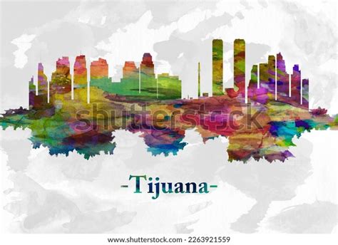 Watercolor Skyline Tijuana Border City Mexico Stock Illustration ...