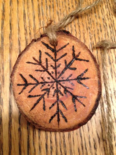 Rustic Snowflake Wood Burned Christmas Ornament Natural Wood