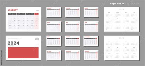 Set of Monthly pages Calendar Planner Templates 2024-2025 with note for wall or desk with Cover ...