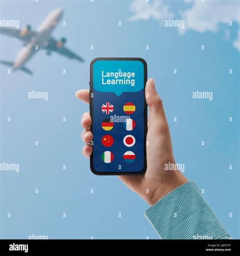 Learn Languages Online Hand Holding A Smartphone With Language