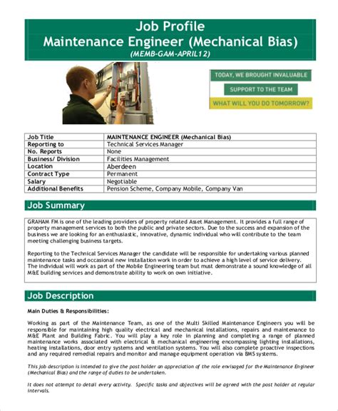 FREE 10 Sample Mechanical Engineering Job Description Templates In PDF