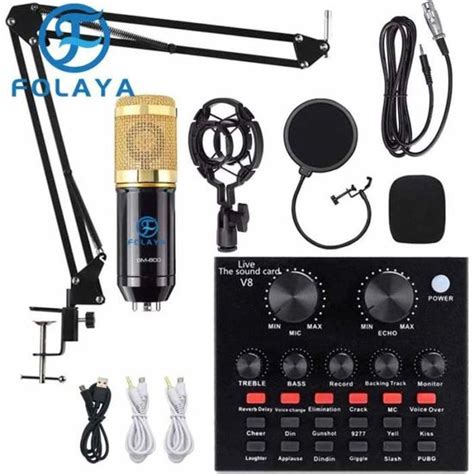 Folaya Kit Microphone Condensateur V Avec Carte Son Live Bm