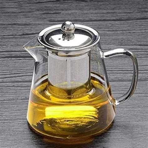 Borosilicate Glass Tea Pot With Heat Resistant Stainless Steel Infuser 750 Ml Round Kettle At