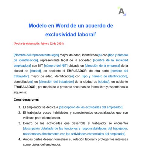 Modelo En Word De Un Acuerdo De Exclusividad Laboral Actual Cese