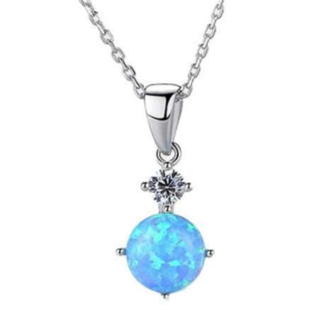 Bellitia Jewelry 925 Sterling Silver Necklaces For Women Blue Opal