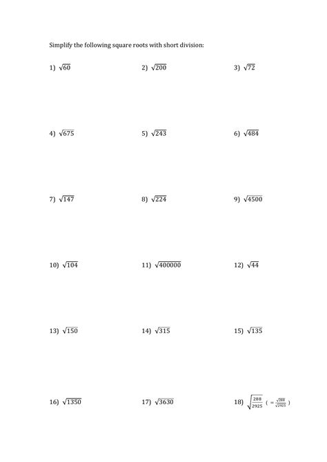 Simplify Square Root Worksheet Printable Calendars At A Glance