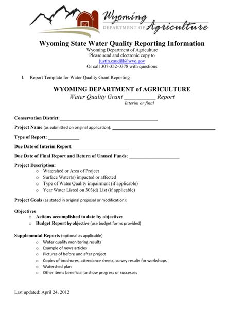 Wyoming Department Of Agriculture Water Quality Grant