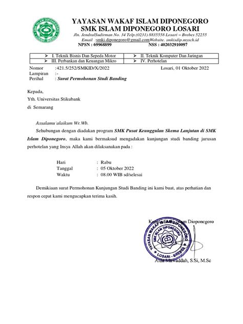 Surat Permohonan Studi Banding Stikubank Pdf